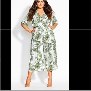 City Chic Tropical Leaf Print Jumpsuit